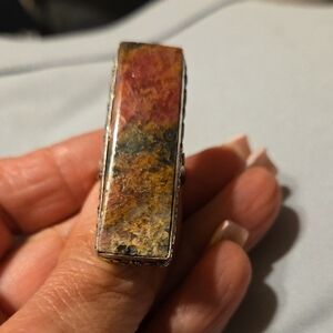 Handcrafted Pink and Gold Rectangular Stone Women's Ring